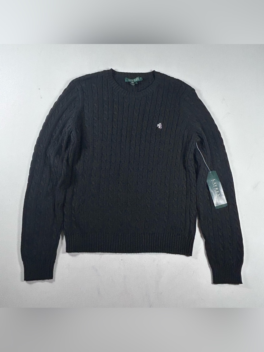 Ralph Lauren Sweater Womens Large Black Cable Knit Cotton Long Sleeve NWT $89